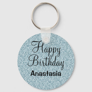 Porte-clés Joyeux Anniversaire Paillettes Bleu Argent Glamour