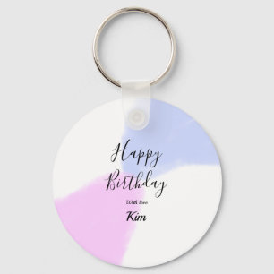 Porte-clés Joyeux anniversaire rose violet pastel nom simple
