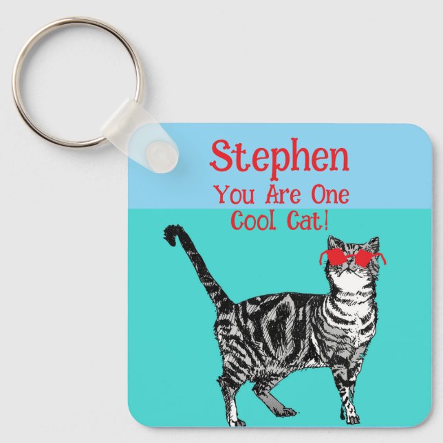 Porte-clés Joyeux anniversaire Vous Cool Tabby Chat Mens Mari (Recto)