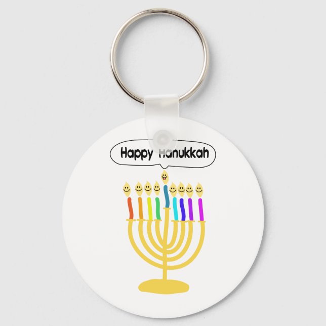 Porte-clés Joyeux Channukah Menora / Chanukia (Recto)