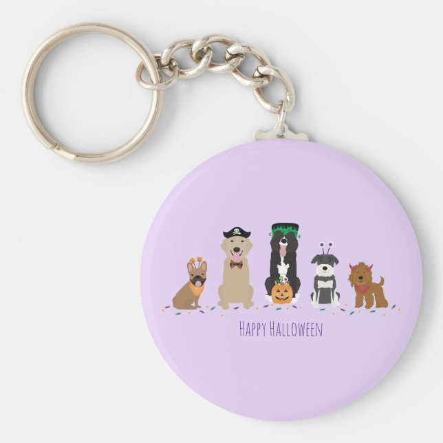 Porte-clés Joyeux Chiens d'Halloween violet (Devant)