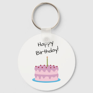 Porte-clés Joyeux gâteau rose d'anniversaire