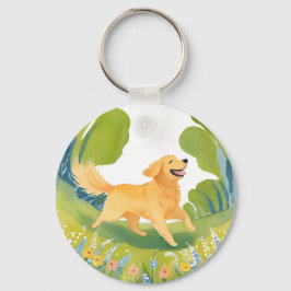 Porte-clés Joyeux Golden Retriever | Carte d'aquarelle