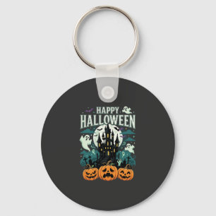 Porte-clés Joyeux Halloween Château Hanté Fantômes et Citroui