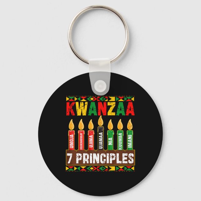 Porte-clés Joyeux Kwanzaa Kinara Sept Principes Bougies Pan (Recto)