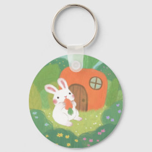 Porte-clés Joyeux lapin avec carotte en forêt