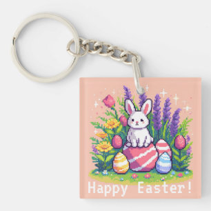 Porte-clés Joyeux lapin de Pâques 8 bits art pixel