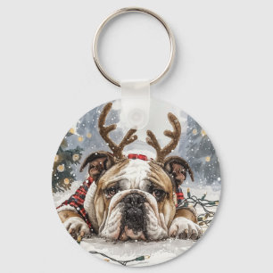 Porte-clés Joyeux Noël anglais Bulldog Reindeer