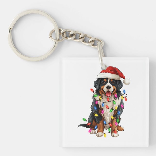 Porte-clés Joyeux Noël Bernese Mountain Dog Santa Hat (Devant)