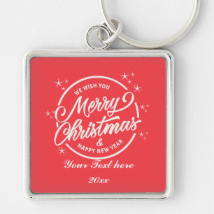 Porte-clés Joyeux Noël & Bonne Année, Typographie Blanche
