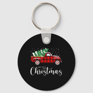 Porte-clés Joyeux Noël Camion Rouge Plaid Buffalo Noël Rétro