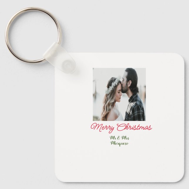 Porte-clés Joyeux Noël couple photo ajouter nom heureux vacan (Recto)