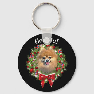 Porte-clés Joyeux Noël Couronne de Noël Chien Poméranien Norv