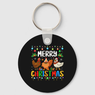 Porte-clés Joyeux Noël drôle chapeau de Santa poulet lumières