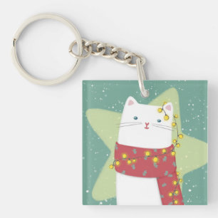 Porte-clés Joyeux Noël : Illustration de chat