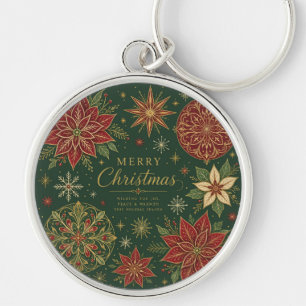 Porte-clés Joyeux Noël Mandala Orné de Poinsettias