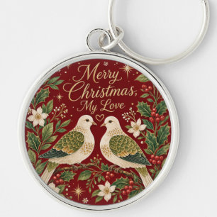 Porte-clés Joyeux Noël Mon Amour Tourterelles Douces Houx