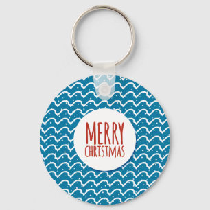 Porte-clés Joyeux Noël Motif sans couture Texture bleue