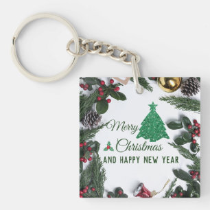 Porte-clés Joyeux Noël - parties scintillant verte