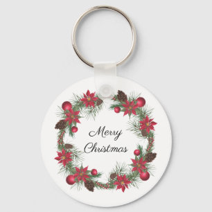 Porte-clés Joyeux Noël Poinsettia Wreath