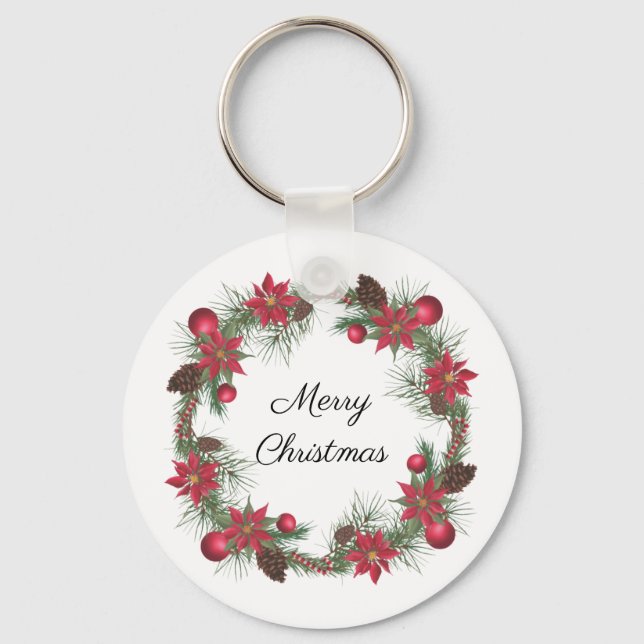 Porte-clés Joyeux Noël Poinsettia Wreath (Recto)