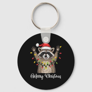 Porte-clés Joyeux Noël Raccoon Santa Hat Xmas Light Pjs M