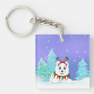 Porte-clés Joyeux Noël Samoyède avec serre-tête d'elfe