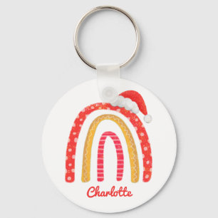 Porte-clés Joyeux Noël Santa Hat Rainbow Personnalisé