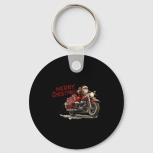 Porte-clés Joyeux Noël Santa roulant sur une moto vintage