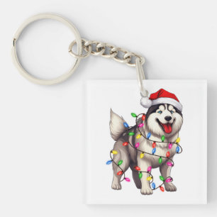 Porte-clés Joyeux Noël Sibérien Husky avec Santa Hat