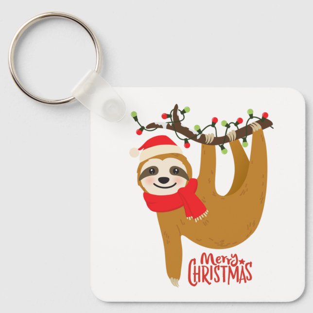 Porte-clés Joyeux Noël Sloth mignonne Festivals Vacances (Recto)