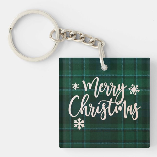 Porte-clés Joyeux Noël vert Plaid (Devant)