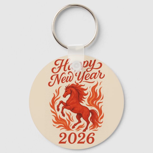 Porte-clés Joyeux Nouvel An 2026 Cheval Fiery (Recto)