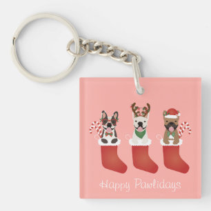 Porte-clés Joyeux Pawlidays Français Bulldogs Noël Stocking