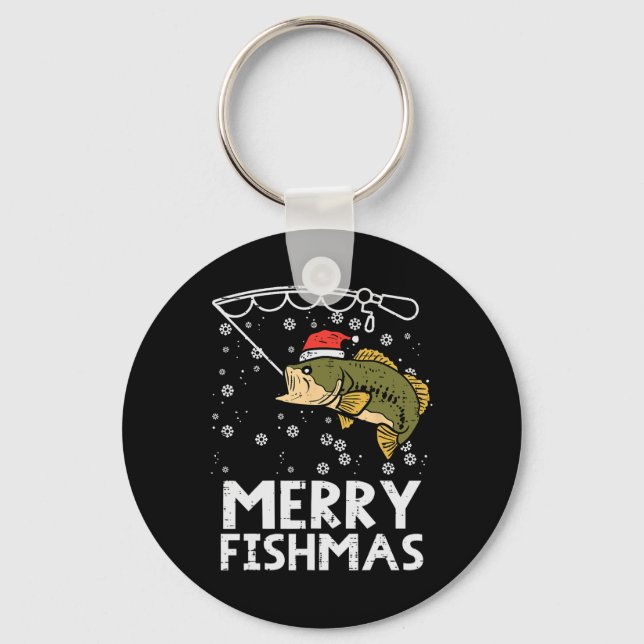 Porte-clés Joyeux poisson pêche Noël papa hommes (Recto)