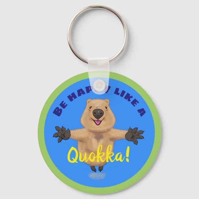Porte-clés Joyeux saut quokka dessin animé bleu porte - clé (Recto)