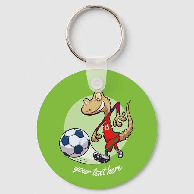 Porte-clés Joyeux Soccer Star Gecko Kicking Football Cartoon (Recto)