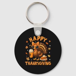Porte-clés Joyeux Thanksgiving Drôle Dinde Buvant Du Café Bo