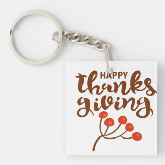 Porte-clés Joyeux Thanksgiving Texte écriture marron avec aut