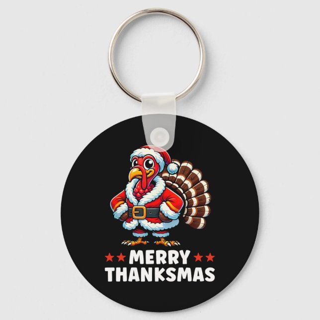 Porte-clés Joyeux Thanksmas Thanksgiving Turquie Noël Drôle (Recto)