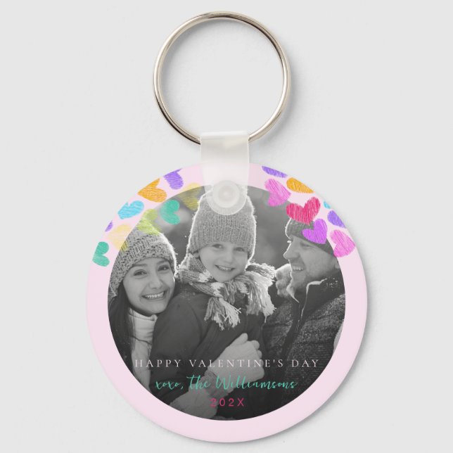 Porte-clés Joyeux Valentines Day Cute Pastel Hearts Photo (Recto)