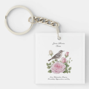 Porte-clés Juin Mois de naissance Fleur Rose Élégant Annivers