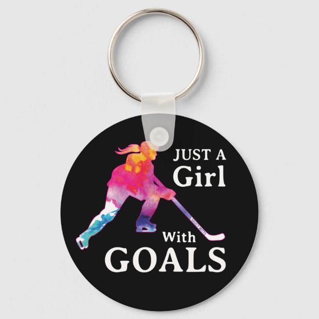 Porte-clés Juste une fille avec des objectifs Hockey Porte -  (Recto)