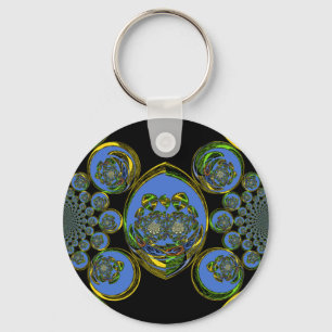 Porte-clés Kaleidoscope bleu et jaune Imprimer