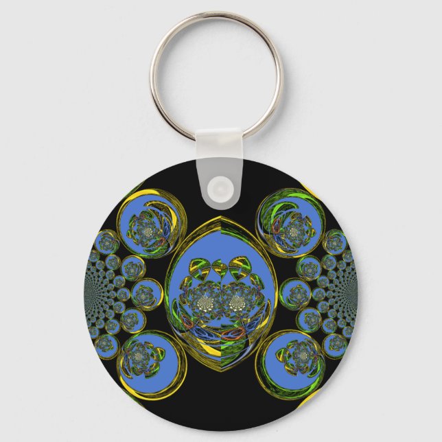 Porte-clés Kaleidoscope bleu et jaune Imprimer (Recto)