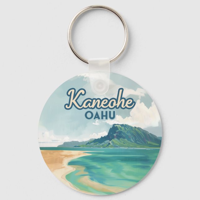 Porte-clés Kaneohe Sandbar Oahu Hawaii Retro (Recto)