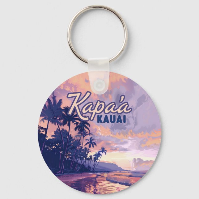 Porte-clés Kapaa Kauai Hawaii Beach Coucher de soleil Palmier (Recto)