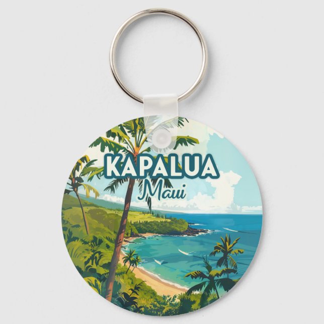 Porte-clés Kapalua Maui Hawaii Bay Beach Vacances Rétro (Recto)