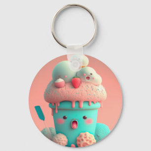 Porte-clés Kawaii carnet de crème glacée rose