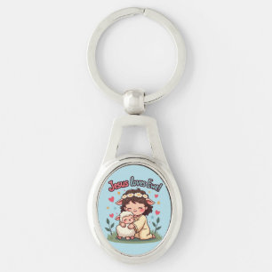Porte-clés Kawaii Christian "Jesus aime Ewe" Pastel Design